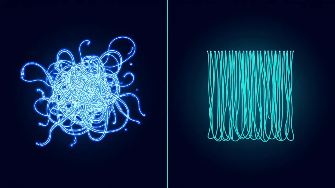 Visual metaphor showing tangled thoughts becoming organized through daily journaling