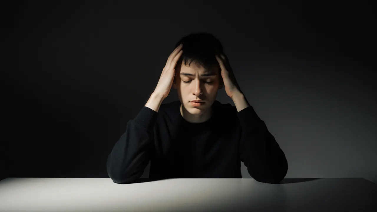 Person experiencing cognitive overload, hands on temples