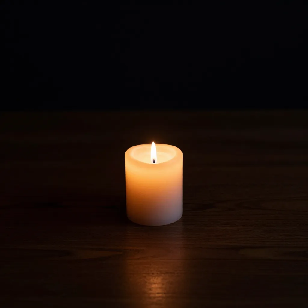 Single candle glowing on a dark table — a metaphor for focused, distraction-free thinking