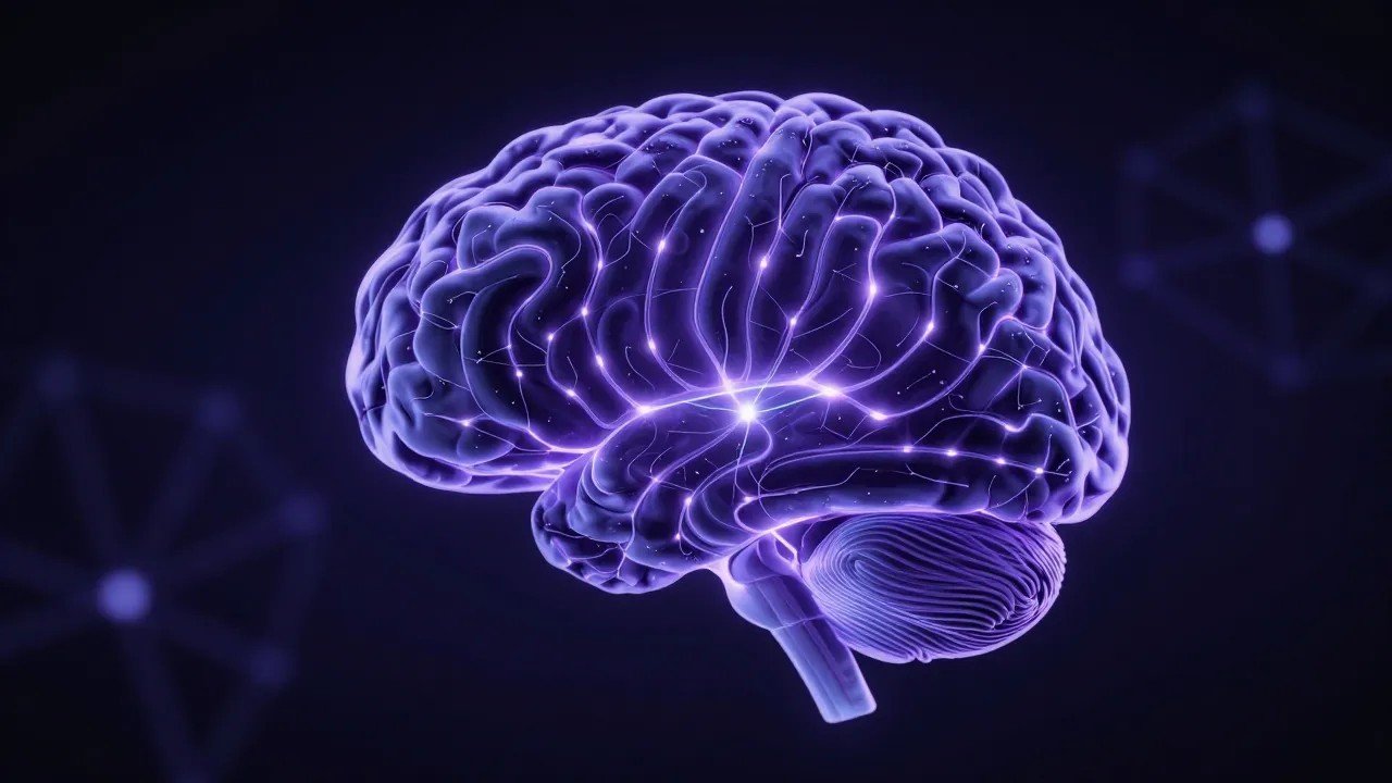 Brain processing thoughts and neural pathways at night — the science of evening journaling
