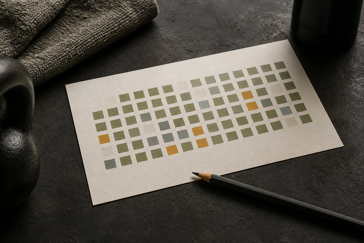 Paper habit heatmap showing an imperfect but consistent workout pattern
