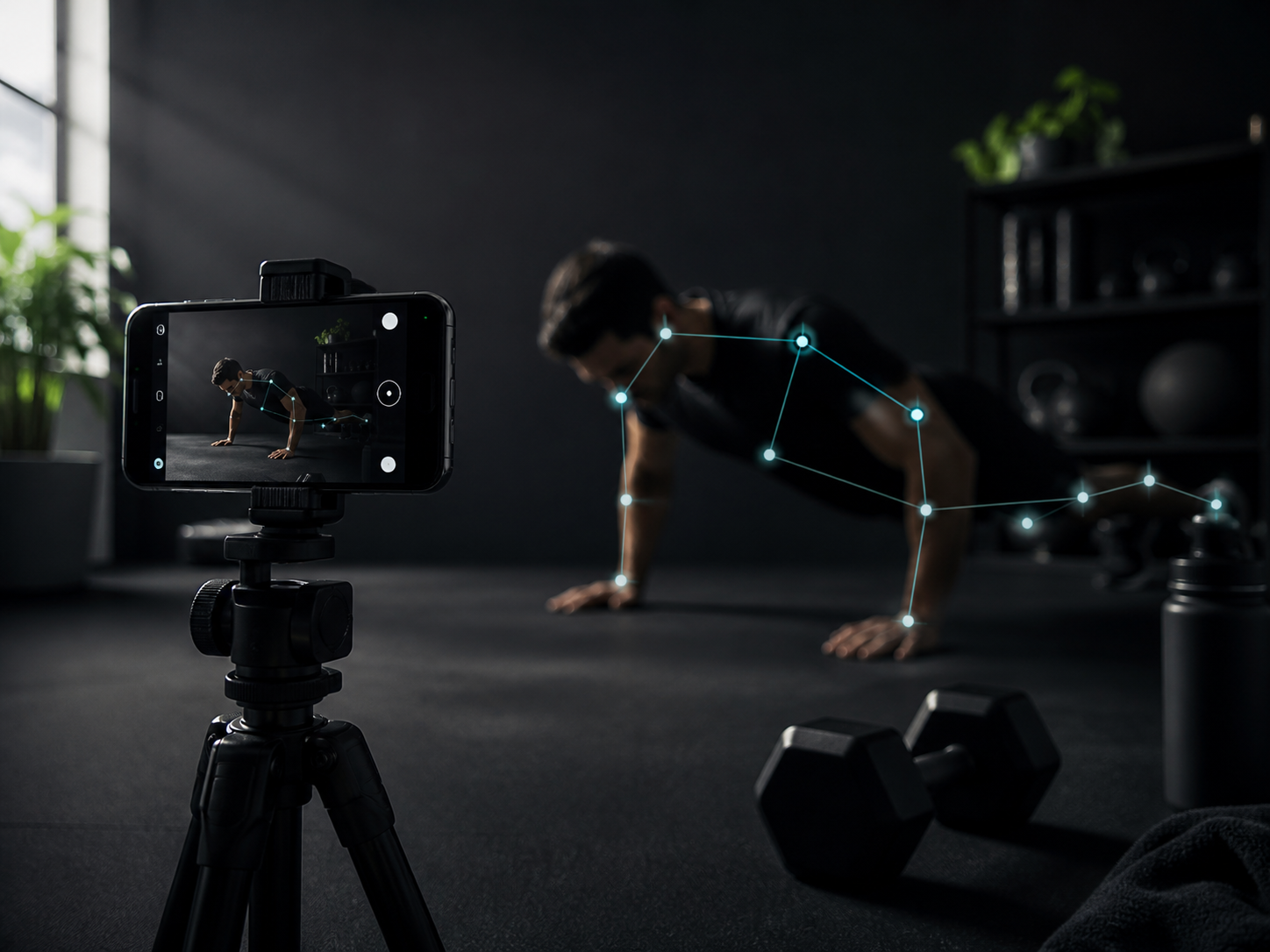 iPhone tracking pushup movement with on-device AI pose markers